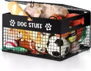 Dog Toy Basket Large Metal Dog Toy Storage Bin with Lid Chew-Resistant Dog Toy