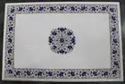 Dining Table Top Inlaid with Lapis Lazuli Stone White Marble Office Sofa Table