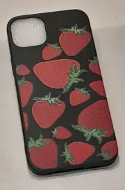 iPhone 14 Pro Max Soft Silicone TPU Cell Phone Case Strawberries on Black Bkg