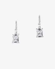Silver Cubic Zirconia Stacked Rectangle Hook Earrings
