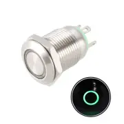 Momentary Metal Push Button Switch 12mm Mounting Dia 1NO 3-6V Green LED Light