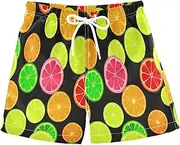 [RPLIFE] Swim Shorts for Boys, Anti Chafe Swim Trunks for Boys 2 T, Colorful Citrus Fruit Slices