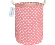 Hamper Canvas Hamper Collapsible Fabric Organizer Hamper for Storage Bin Toy Bins Gift Baskets Bedroom Clothes Kids Nursery Hamper (Pink Heart)