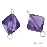 2 Cubic Zirconia Sterling Silver Rhombus Connector Beads 12mm Amethyst #97078