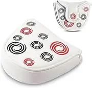 Mallet Putter Headcover,Golf Putter Head Covers，With Red White Circle Embroidery Premium Magnetic Closure Half Round For Golf Headcover Magnetic Club Applies For Ping Odyssey Putter Covers(white）