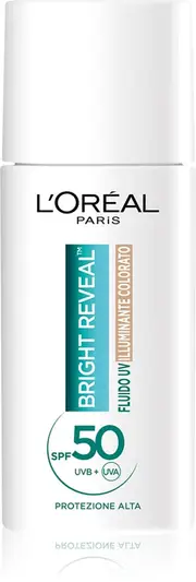 L’Oréal Paris Bright Reveal Illuminating Tinted Sunscreen with a tinted finish and light texture. SPF 50 light color 50 ml