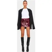 Burgundy Disc Sequin Mini Skirt, Burgundy