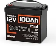 Humsienk 12V 100Ah Mini Bluetooth LiFePO4 Battery, Built in 100A BMS, A+ Grade Cells, Low-Temp Protection, 15000+ Cycles, Wireless Control, Perfect for RV, Off-Grid, Home Energy Storage, Yacht, ect.