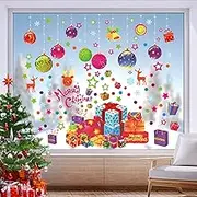 Christmas Window Clings, 118PCS Christmas Ball Snowflake Gift Box Window Stickers for Xmas Glass Window Decorations, Winter Holiday Decal Home Party Ornaments