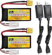 Fytoo 2PCS 3S Lipo Battery 11.1V 2000mAh 35C with XT60 Plug and USB Charging Cable Suitable for RC Car, Truck, RC Ship, RC Drone Quadcopter Helicopter, FPV Drone Battery