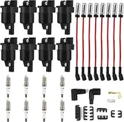 HAYIAUTO 8PCS UF414 Round Ignition Coils Pack & Iridium Spark Plugs & Spark Plug Wires Set Fits for Chevrolet Corvette Avalanche Silverado 1500 2500 3500 GMC Savana 1500 2500 Cadillac Escalade D514A