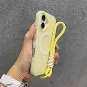 YOGISU Promax iPhone 15 Candy Color Contrast Case, Matte Wrist Strap, Soft Lanyard (For iPhone 15 Promax/Yellow)