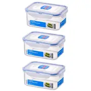 3x Locknlock 600ml Airtight Classic Rectangle Food Storage Container Short Clear