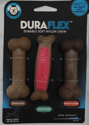 Duraflex Durable Soft Nylon Chew For Small Or Medium Dog -3Pieces