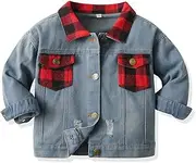 [Fnaobai] Toddler Little Boys Girls Denim Jacket with Pocket Long Sleeve Button Down Jeans Coat Classic Plaid Overcoat for 1-6 Years