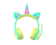 PC Headset Wired/Wireless Bluetooth-compatible 5.0 ABS Lovely Cat Ear Design Headphone with RGB Light for-Green-Wireless*