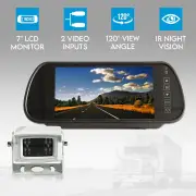 Elinz 7" Clip on Rearview Mirror Monitor 12V 24V 4 PIN Heavy Duty White IR Reversing Camera with Built-in Mic