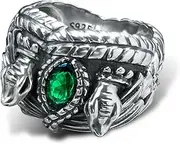 Bahamut 925 Sterling Silver Lord of Ring for Men Aragorn Rings of Barahir with Green Cubic Zirconia,Snake Band, LOTR Cosplay Jewelry