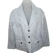 Chico's Light Blue Floral Amaryllis Passion Button Front Women's Jacket Size L