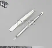 Set of 2 Comedone Extractor Tweezers Blackhead Remover Hair Plucking Tweezers