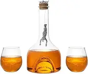 Shark Wine & Whiskey Decanter & Glasses Set by The Wine Savant - 1000ml Shark Decanter with 2 10oz Glasses - Shark Figurine, Aquatic Home Decor, Whiskey Gifts for Sea Lovers, Nautical Gifts, Gift Set