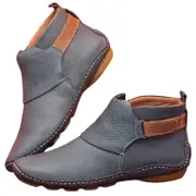 Orthopedic Shoes Vintage Flat Boot Ankle Top Shoes Soft Pu Boots Gray 43