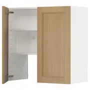 METOD wall cb f extr hood w shlf/door, white/Vedhamn oak, 80x80 cm