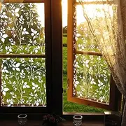 ChicSkin Pure White Transparent Stained Glass Window Film, Removable Static Cling Glass Decals Decor for Glass Window Door, Spring Leaves 78.74"x22.83"