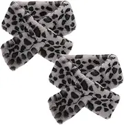 [Baluue] 2pcs Faux Furry Leopard Print Scarf Cozy Warm Knitted Winter Neck Warmer for Women Chic and Elegant Design for Fall Winter Fashion Soft Plush Accessory