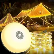 Camping String Lights 4 in 1 Outdoor String Lights with 8 Lighting Modes Warm White Portable Camping Lantern Rechargeable Power Bank Yard Hiking Decoration Hol