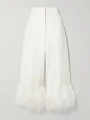 [Stella McCartney] Stella McCartney - Fringed Tulle-trimmed Twill Wide-leg Pants - Ivory - IT46 IT 46 Ivory