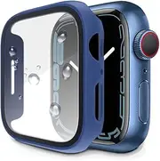 Case with Screen Protector Compatible for Apple Watch 45mm 41mm, Hard PC Ultra Thin Protective Case Compatible for iWatch Series 7 (45mm, Navy Blue)