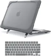 MOSISO Compatible with MacBook Air 13.6 inch Case 2025-2022 Release A2681 M3 M2 Chip with Liquid Retina Display & Touch ID, Heavy Duty Plastic Hard Case with Fold Kickstand & Keyboard Cover, Gray