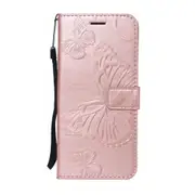 For Huawei P8 Pressed Printing Butterfly Pattern Horizontal Flip PU Leather Case with Holder & Card Slots & Wallet & Lanyard(Rose Gold)