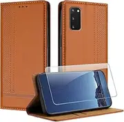 [JayModCase] Case for Samsung Galaxy S20 and Screen Protector, Premium Leather Flip Protective Case with Card Slots, Stand, Shockproof, Magnet, Mobile Phone Case for Samsung S20 - Brown