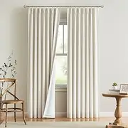 [Vision Home] Natural Pinch Pleated Full Blackout Curtains Linen Blended Room Darkening Window 95 inch for Living Bedroom Thermal Insulated Pleat Drapes with Hooks 2 Panel 40''Wx95''L 40''x95''x2