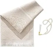 Muslim Prayer Rug with Tasbih - Islamic Gifts Set - Prayer Matt Islam - Travel Prayer Mat - Islamıc Prayer Rug - Portable Prayer Mat - Muslim Gifts for Women Men (Cream)