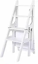 4 Step Folding Ladder Chair Adult Solid Wood Folding Ladder Stool Library Ladder Bookshelf Plant Rack for Storage and Decoration(Color-2)