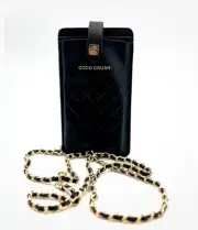 New Auth CHANEL VIP COCO CRUSH Smart phone Cross Shoulder Bag Case - Black