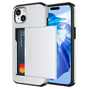 ZUSLAB for Apple iPhone 15 Plus Case Slide Armor Card Holder Protective Shockproof Hard Back Cover (2023) - Silver