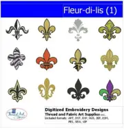 Embroidery Design Set - Fleur-de-Lis(1) - 12 Designs - 9 Formats - USB Stick