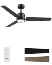 52 inch Ceiling Fans with Lights and Remote, Black Ceiling Fan with Light, Re...