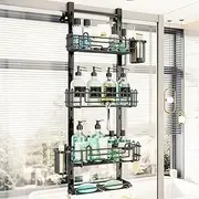 HapiRm 4 Tier Over the Door Shower Caddy, Hanging Shower Caddy with 22 Hooks and 2 Toothbrush Holders, No Drilling Adjustable Hanging Bathroom Organizer - Black