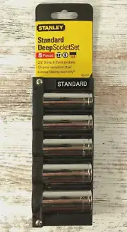 Stanley 3/8” Drive 6 Point Deep SAE Socket 5 Piece Set Brand New in Plastic Case