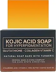 Soap with Kojic Acid, Natural Skin Lightening Kojic Acid Soap, Vitamin C Soap Piece for Hyperpigmentation, Brightening, Moisturising, Turmeric Soap Piece for Face and Body Bath Soap