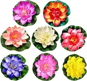 DECHOUS 8pcs Artificial Lotus Lifelike Lotus Flower Floating Foam Lotus Leaves Garden Pond Decor Pool Decorations Outdoor Pool Lotus Ornaments Floating Lily Flower Water Lily Plastic