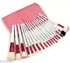 20Pc White Handle & Red Ferrule Makeup Brush Set in Soft Pink PU Roll up Case