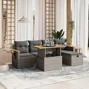6 Piece Garden Sofa Set with Cushions Grey Poly Rattan Patio Bar Sets