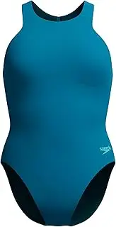 [Speedo] Women's Racer Zip Swimsuit with Built in Swim Bra One Piece Swimsuit, Dark Teal, 30