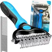 Dog Cat Shedding Comb with Stainless Steel Rake Comb, Double Sided Pet Grooming